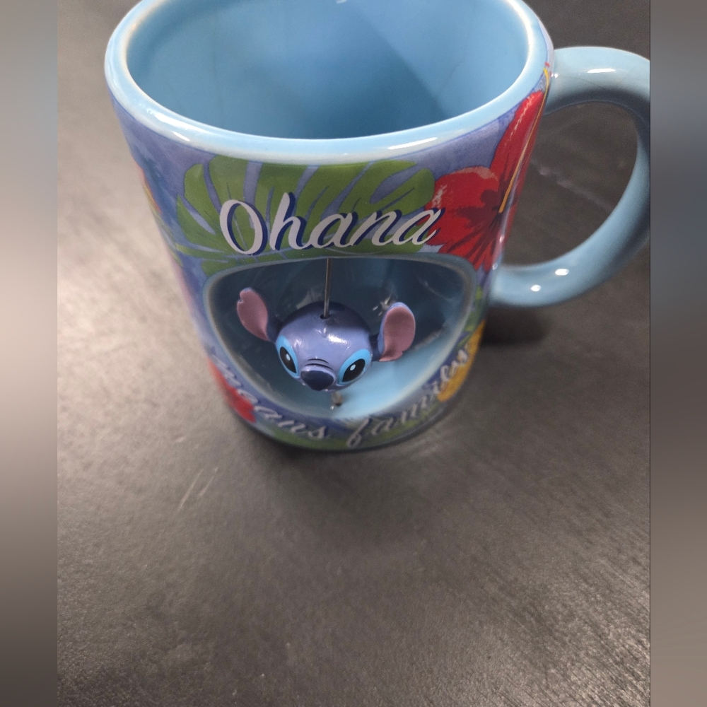Disney Ohana Mug with Stitch and Floral Design